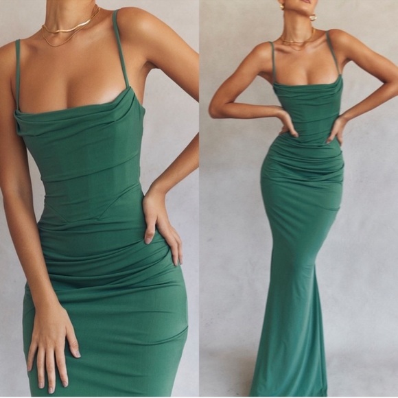 House of CB Dresses & Skirts - House of CB Milena Stretch Crepe Corset Maxi Dress Forest Green- NWT L